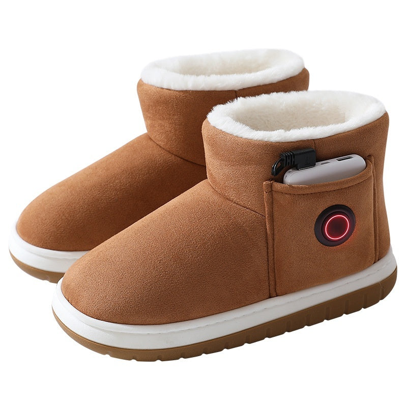 Pair of brown heated slippers with plush lining