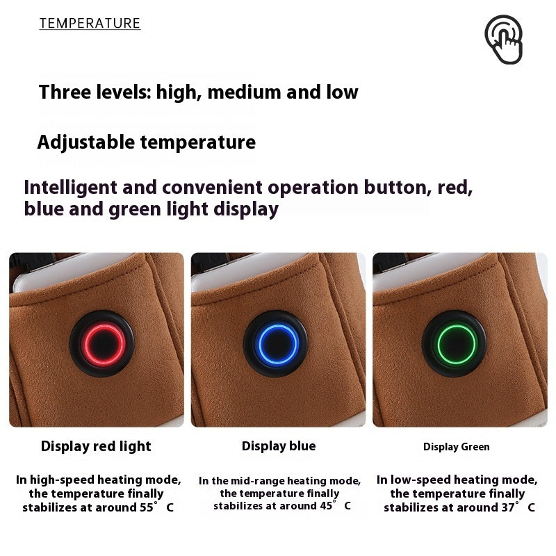 Three heat levels: red high, blue medium, green low